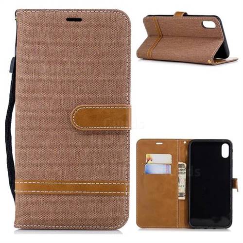 Jeans Cowboy Denim Leather Wallet Case for iPhone XS Max (6.5 inch) - Brown
