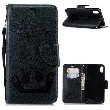 Embossing Hello Panda Leather Wallet Phone Case for iPhone XS Max (6.5 inch) - Seagreen