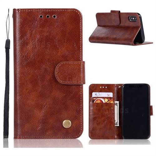 Luxury Retro Leather Wallet Case for iPhone XS Max (6.5 inch) - Brown