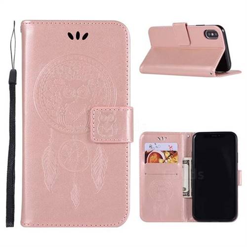 Intricate Embossing Owl Campanula Leather Wallet Case for iPhone XS Max (6.5 inch) - Rose Gold