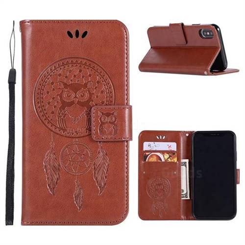Intricate Embossing Owl Campanula Leather Wallet Case for iPhone XS Max (6.5 inch) - Brown