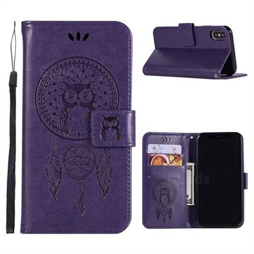 Intricate Embossing Owl Campanula Leather Wallet Case for iPhone XS Max (6.5 inch) - Purple