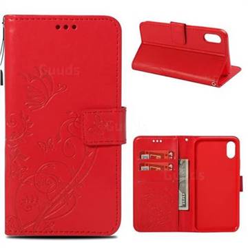 Embossing Butterfly Flower Leather Wallet Case for iPhone XS Max (6.5 inch) - Red