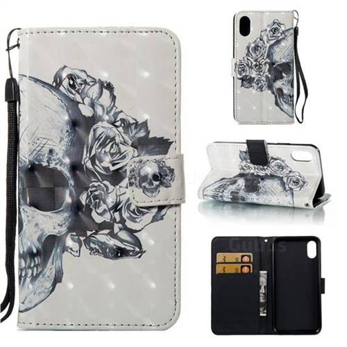 Skull Flower 3D Painted Leather Wallet Case for iPhone XS Max (6.5 inch)