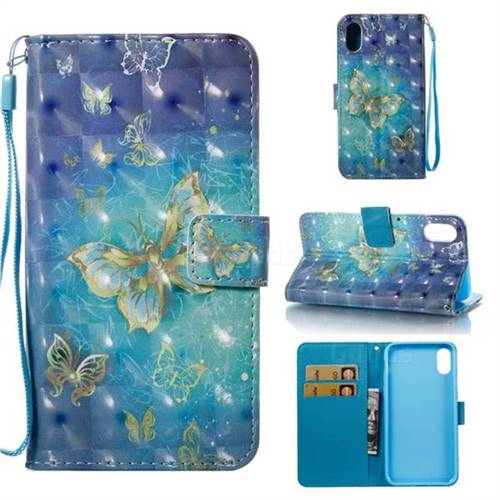 Gold Butterfly 3D Painted Leather Wallet Case for iPhone XS Max (6.5 inch)