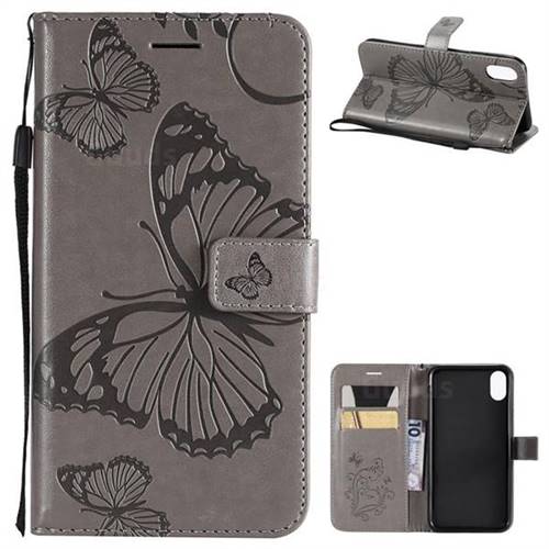 Embossing 3D Butterfly Leather Wallet Case for iPhone XS Max (6.5 inch) - Gray