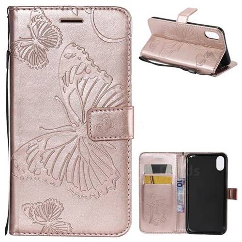 Embossing 3D Butterfly Leather Wallet Case for iPhone XS Max (6.5 inch) - Rose Gold