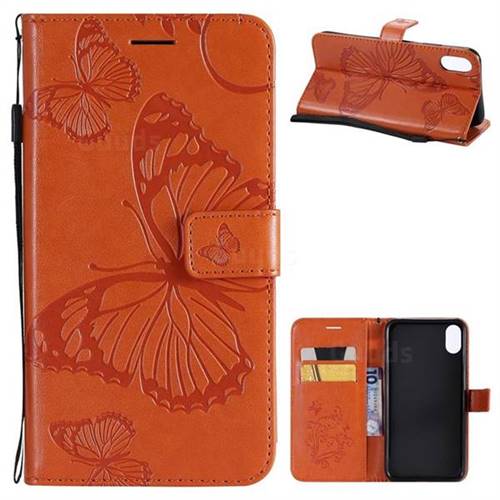 Embossing 3D Butterfly Leather Wallet Case for iPhone XS Max (6.5 inch) - Orange