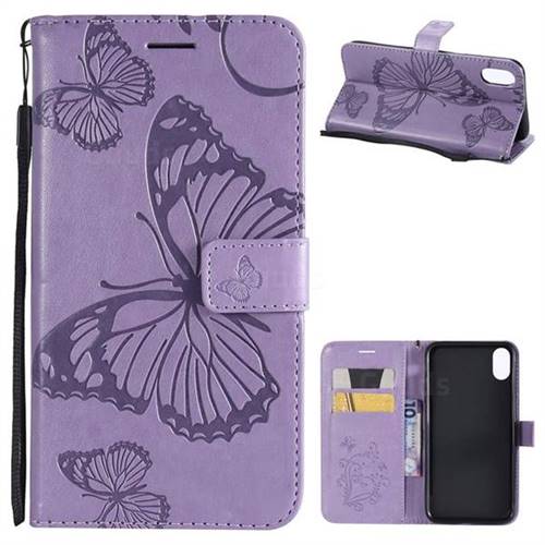 Embossing 3D Butterfly Leather Wallet Case for iPhone XS Max (6.5 inch) - Purple