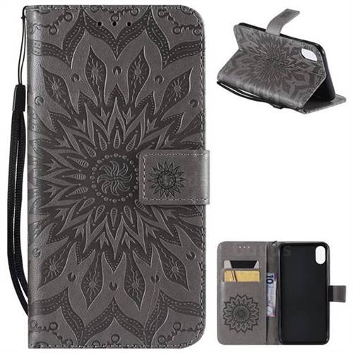 Embossing Sunflower Leather Wallet Case for iPhone XS Max (6.5 inch) - Gray