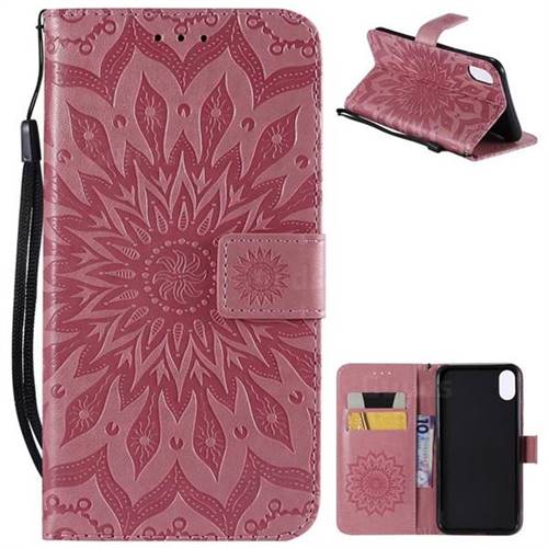 Embossing Sunflower Leather Wallet Case for iPhone XS Max (6.5 inch) - Pink
