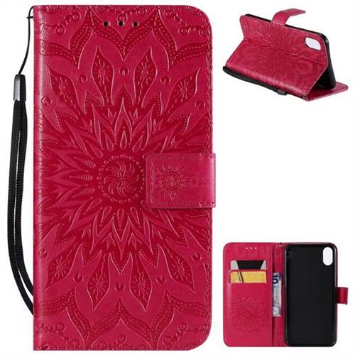 Embossing Sunflower Leather Wallet Case for iPhone XS Max (6.5 inch) - Red