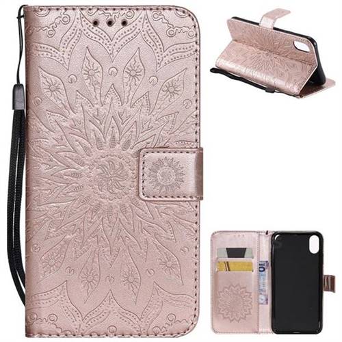 Embossing Sunflower Leather Wallet Case for iPhone XS Max (6.5 inch) - Rose Gold
