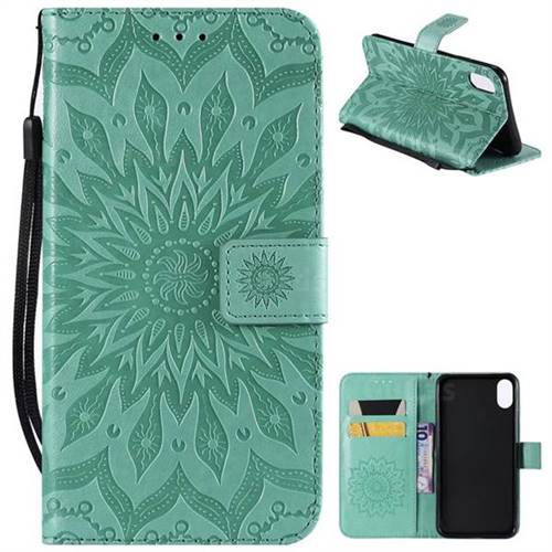 Embossing Sunflower Leather Wallet Case for iPhone XS Max (6.5 inch) - Green