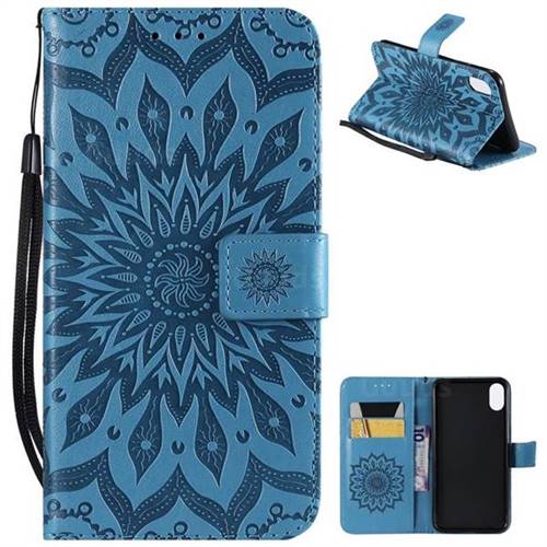 Embossing Sunflower Leather Wallet Case for iPhone XS Max (6.5 inch) - Blue