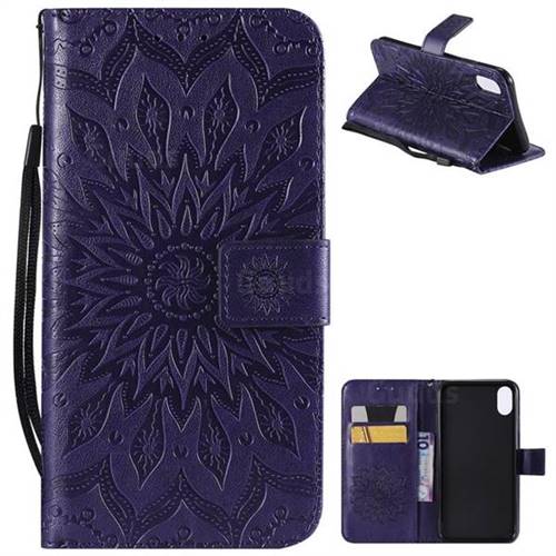 Embossing Sunflower Leather Wallet Case for iPhone XS Max (6.5 inch) - Purple