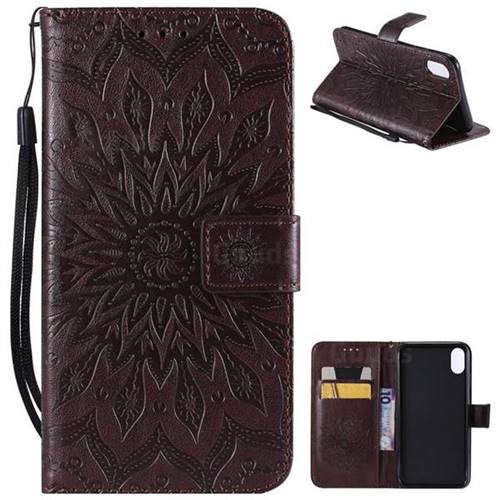 Embossing Sunflower Leather Wallet Case for iPhone XS Max (6.5 inch) - Brown