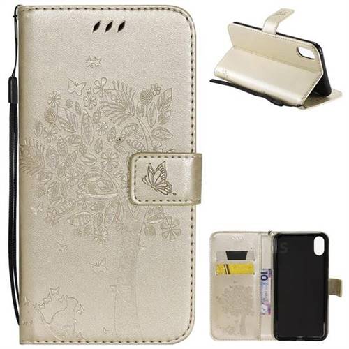 Embossing Butterfly Tree Leather Wallet Case for iPhone XS Max (6.5 inch) - Champagne