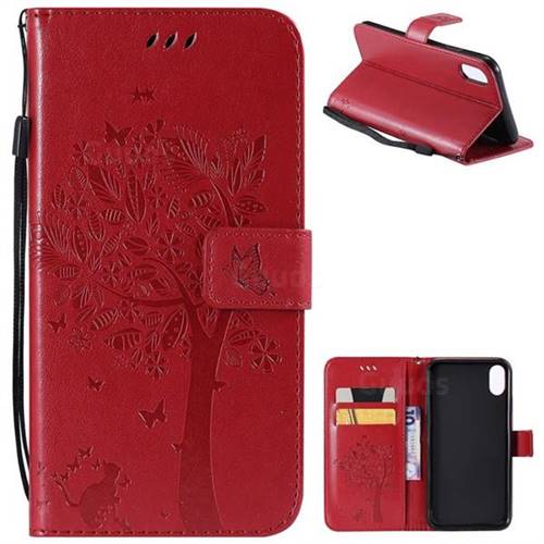 Embossing Butterfly Tree Leather Wallet Case for iPhone XS Max (6.5 inch) - Red