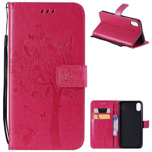 Embossing Butterfly Tree Leather Wallet Case for iPhone XS Max (6.5 inch) - Rose