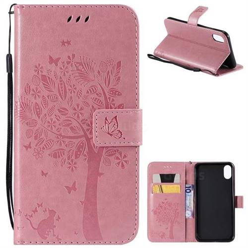 Embossing Butterfly Tree Leather Wallet Case for iPhone XS Max (6.5 inch) - Pink