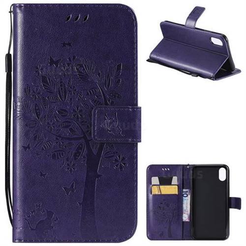 Embossing Butterfly Tree Leather Wallet Case for iPhone XS Max (6.5 inch) - Purple