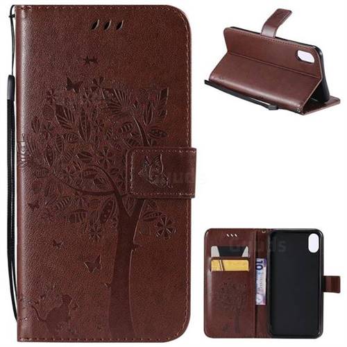 Embossing Butterfly Tree Leather Wallet Case for iPhone XS Max (6.5 inch) - Coffee