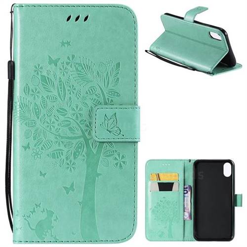 Embossing Butterfly Tree Leather Wallet Case for iPhone XS Max (6.5 inch) - Cyan