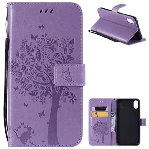 Embossing Butterfly Tree Leather Wallet Case for iPhone XS Max (6.5 inch) - Violet