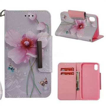 Pearl Flower Big Metal Buckle PU Leather Wallet Phone Case for iPhone XS Max (6.5 inch)