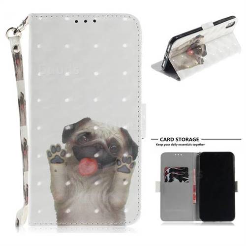 Pug Dog 3D Painted Leather Wallet Phone Case for iPhone XS Max (6.5 inch)