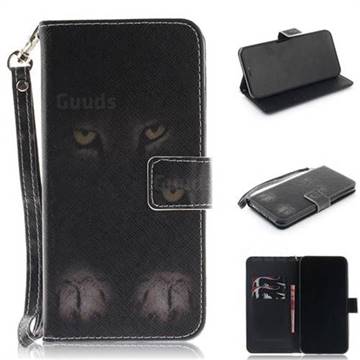 Mysterious Cat Hand Strap Leather Wallet Case for iPhone XS Max (6.5 inch)
