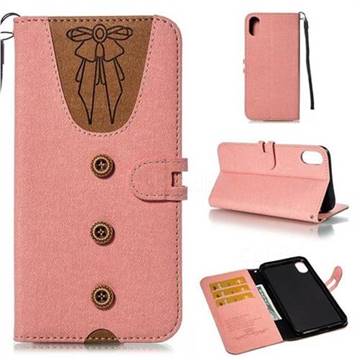 Ladies Bow Clothes Pattern Leather Wallet Phone Case for iPhone XS Max (6.5 inch) - Pink