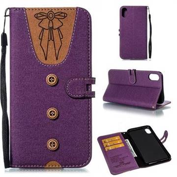 Ladies Bow Clothes Pattern Leather Wallet Phone Case for iPhone XS Max (6.5 inch) - Purple