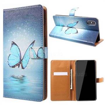 Sea Blue Butterfly Leather Wallet Case for iPhone XS Max (6.5 inch)