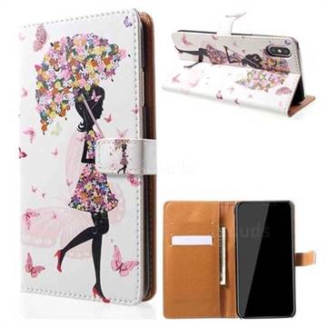 Flower Umbrella Girl Leather Wallet Case for iPhone XS Max (6.5 inch)