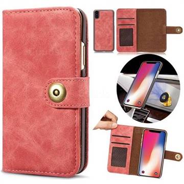 Luxury Vintage Split Separated Leather Wallet Case for iPhone XS Max (6.5 inch) - Carmine