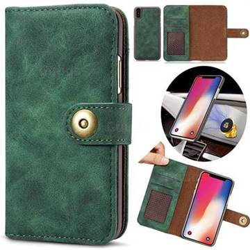 Luxury Vintage Split Separated Leather Wallet Case for iPhone XS Max (6.5 inch) - Dark Green