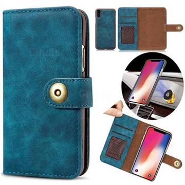 Luxury Vintage Split Separated Leather Wallet Case for iPhone XS Max (6.5 inch) - Navy Blue