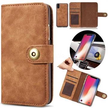 Luxury Vintage Split Separated Leather Wallet Case for iPhone XS Max (6.5 inch) - Brown