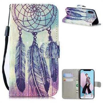 Feather Wind Chimes 3D Painted Leather Wallet Phone Case for iPhone XS Max (6.5 inch)