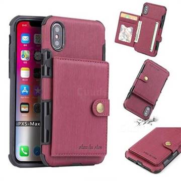Brush Multi-function Leather Phone Case for iPhone XS Max (6.5 inch) - Wine Red