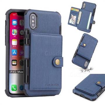 Brush Multi-function Leather Phone Case for iPhone XS Max (6.5 inch) - Blue