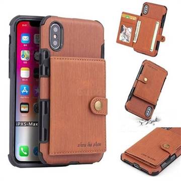 Brush Multi-function Leather Phone Case for iPhone XS Max (6.5 inch) - Brown