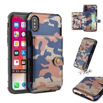 Camouflage Multi-function Leather Phone Case for iPhone XS Max (6.5 inch) - Blue