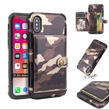 Camouflage Multi-function Leather Phone Case for iPhone XS Max (6.5 inch) - Coffee