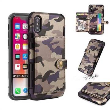 Camouflage Multi-function Leather Phone Case for iPhone XS Max (6.5 inch) - Purple