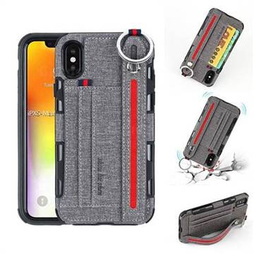 British Style Canvas Pattern Multi-function Leather Phone Case for iPhone XS Max (6.5 inch) - Gray