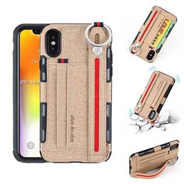 British Style Canvas Pattern Multi-function Leather Phone Case for iPhone XS Max (6.5 inch) - Khaki