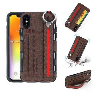 British Style Canvas Pattern Multi-function Leather Phone Case for iPhone XS Max (6.5 inch) - Brown